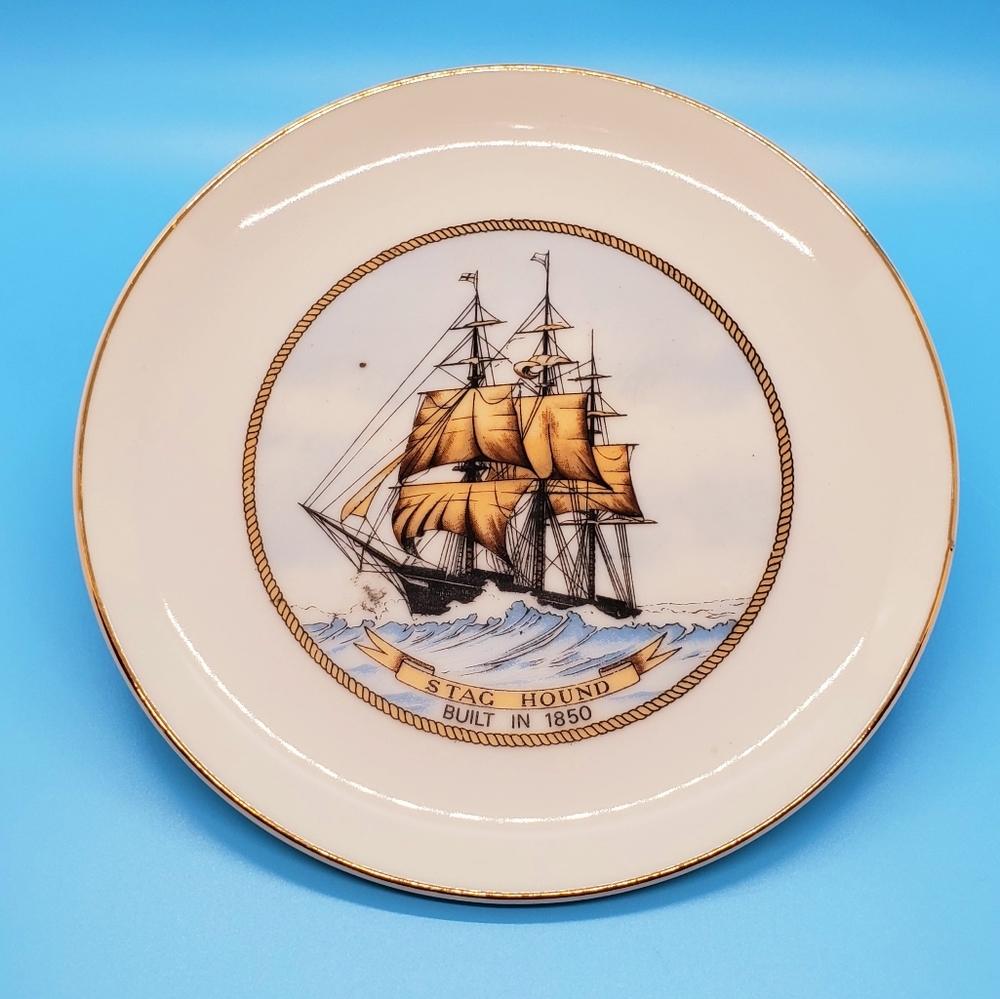 VINTAGE Commemorative plate 'Stag Hound' wall decor souvenir ship at sea